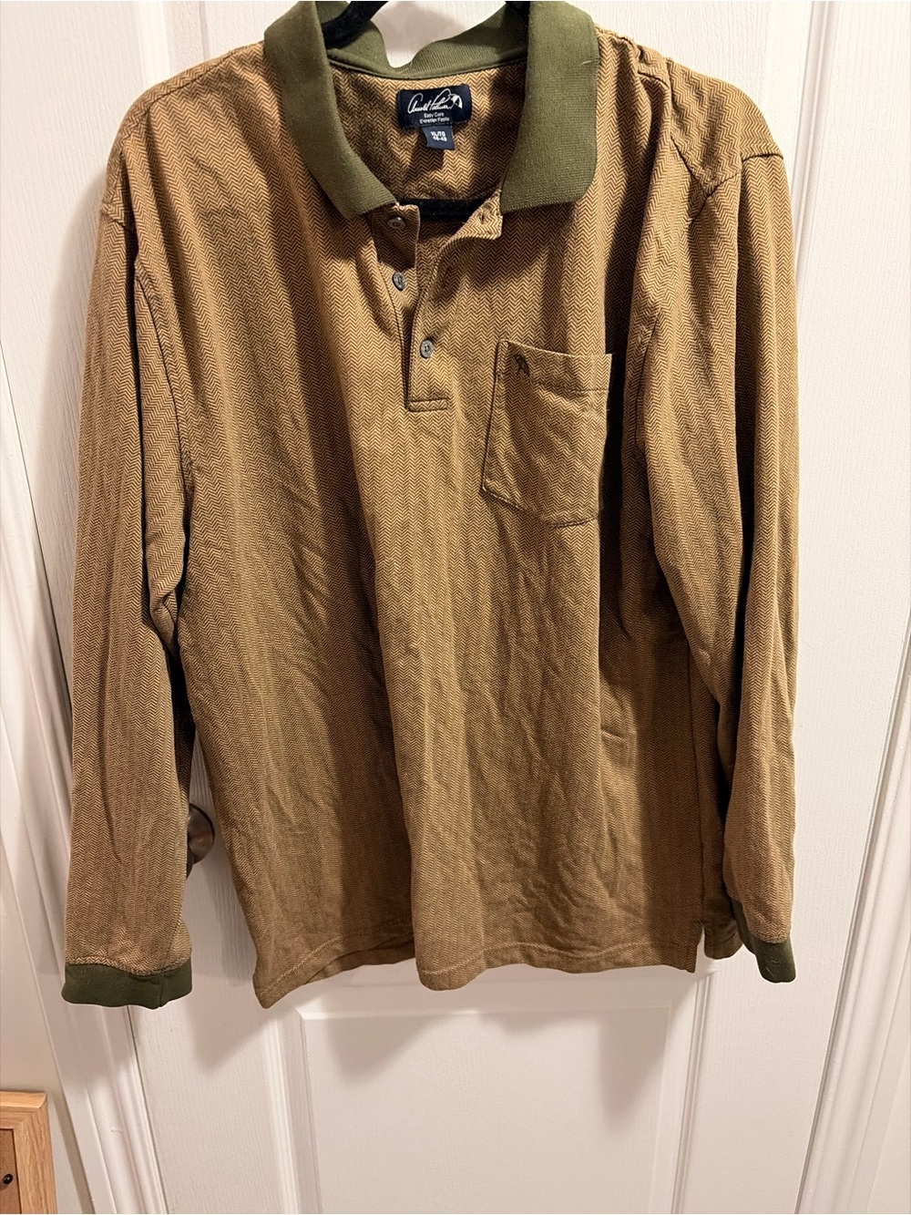 Arnold Palmer Olive & Brown Herringbone Knit Collar Shirt